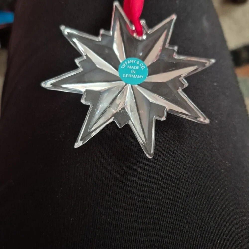Tiffany & Co. Crystal Star Ornament with Red Ribbon